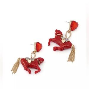 Betsey Johnson Red Horse and Heart Earrings